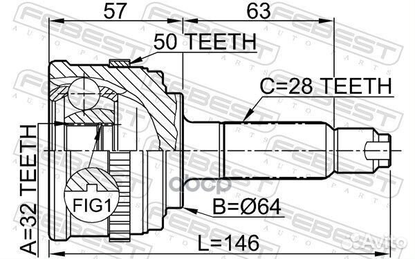 Шрус наружный 32X64X28 0310-033A50 Febest