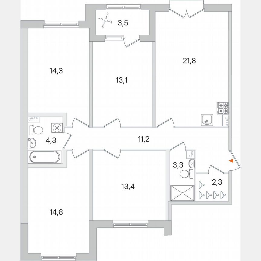 4-к. квартира, 100,3 м², 2/4 эт.