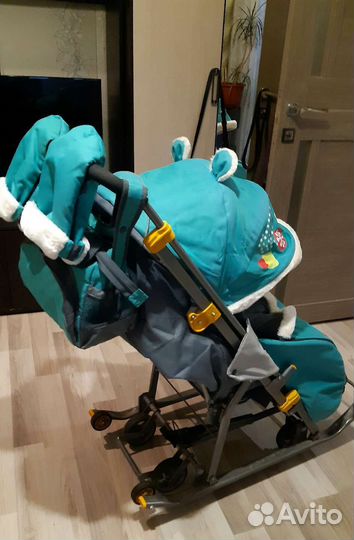 Детские санки коляска с колесами