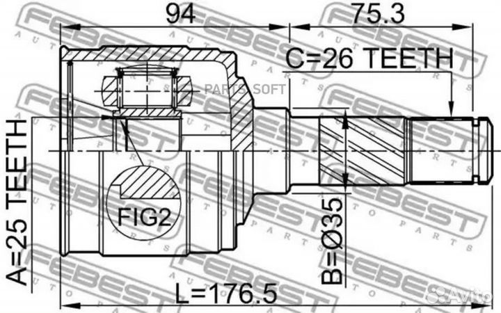 ШРУС внутренний правый 25x35x26 (mazda BT-50 2006)