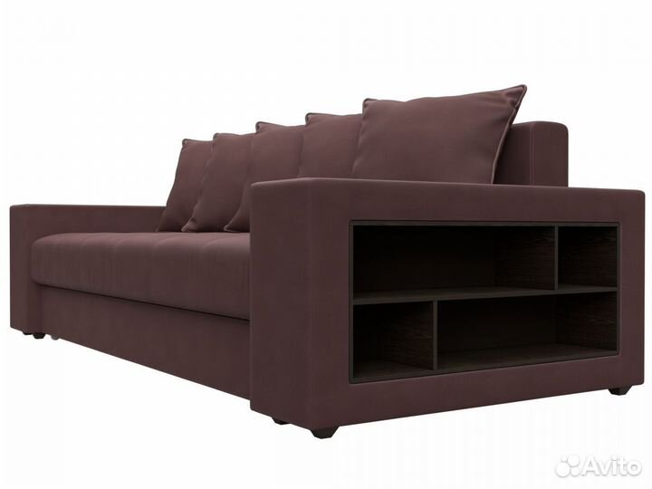 Диван прямой Дубай полки справа, замша, joly 09 бордовый