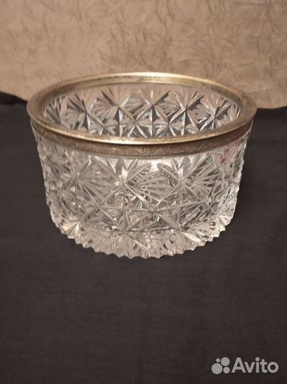 Хрустальная ваза с мельхиоровым ободком СССР