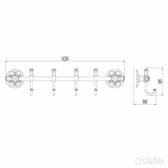 Планка с крючками Savol S-005874A, хром