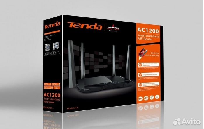 Маршрутизатор Tenda AC6, WiFi, AC1200