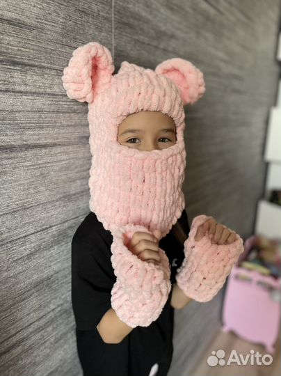 Балаклава и митенки на заказ (разные цвета и уши)