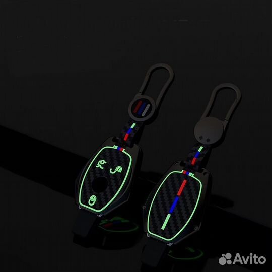 Чехол для ключа Mercedes / Мерседес 3 кнопки металл Carbon Silver