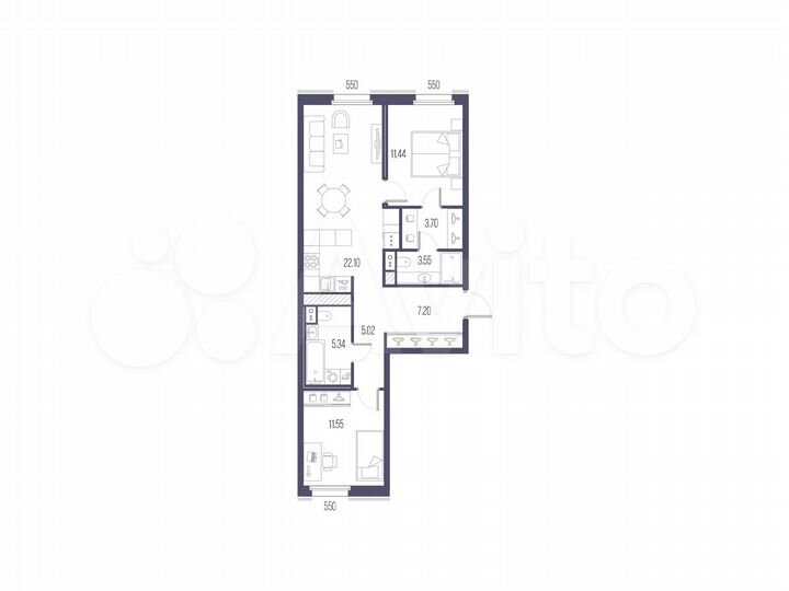 2-к. квартира, 69,9 м², 6/10 эт.