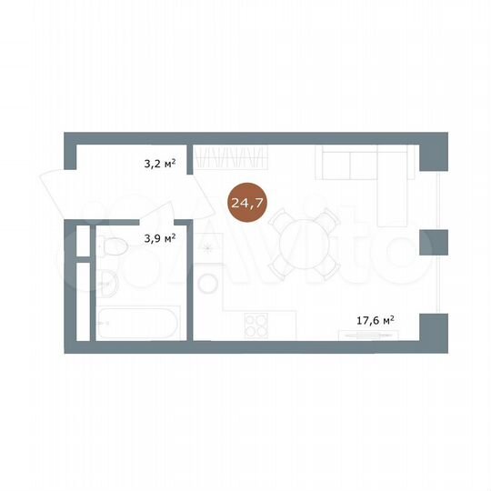 Квартира-студия, 24,7 м², 6/25 эт.