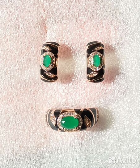 Серьги кольцо золото изумруд
