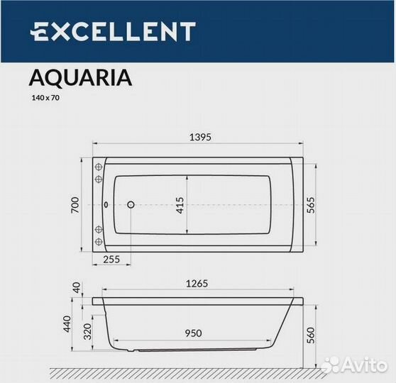 Ванна / Акриловая ванна Excellent Aquaria 140x70