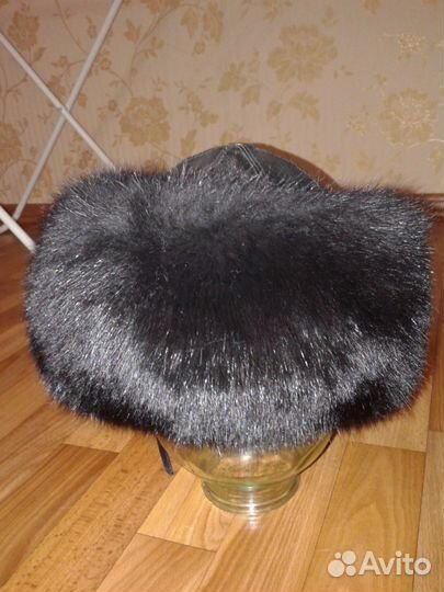 Зимняя шапка из песца и нат.кожи