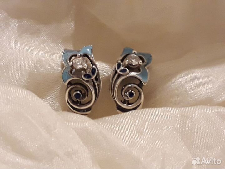 Серьги серебро,эмаль, фианит. Эпоха СССР