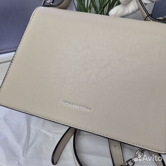 Сумка сетчел Karl Lagerfeld signature 2.0 бежевая