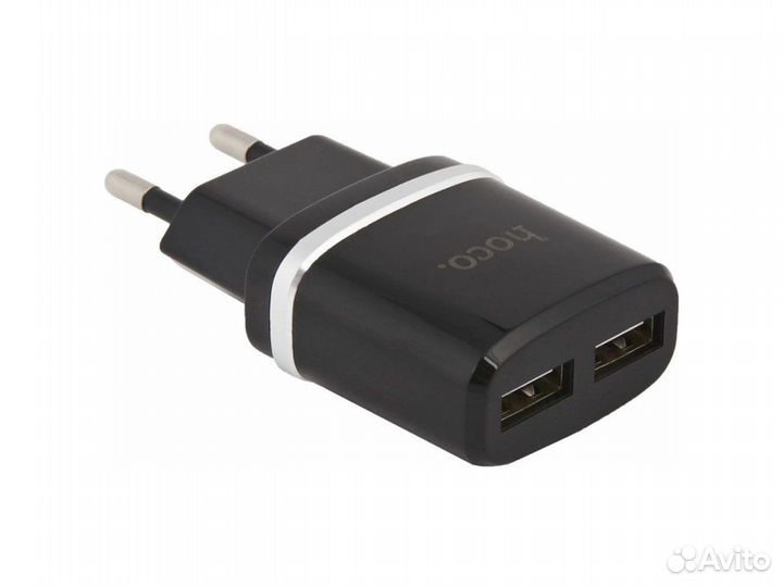 Блок питания hoco C12. 2xusb 2.4A. цвет: чёрный