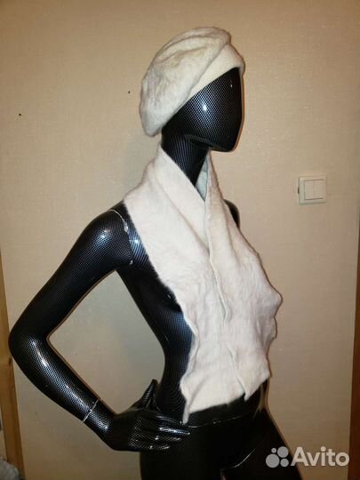 Комплект шапка и шарф меховой натуральный