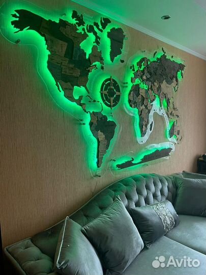 Карта мира на стену с подсветкой