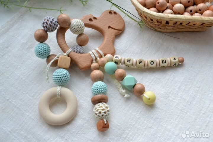 Деревянные буквы бусины для детских грызунков