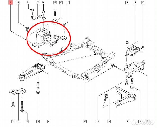 Опора двигателя правая верхняя Рено Logan Sandero