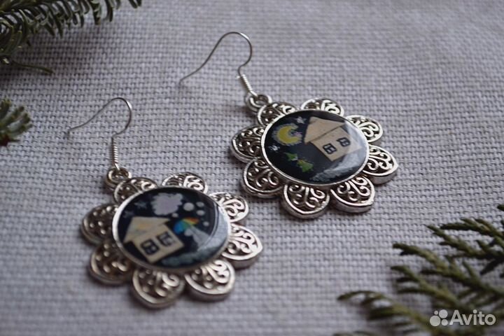 Серьги ручной работы Муми тролли эпоксидная смола