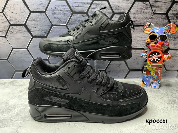 Кроссовки Nike Air Max 90 черные мех