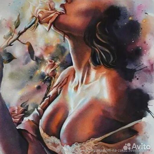 Интерьерная картина маслом девушка с розой Каталог