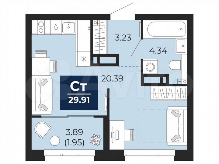 Квартира-студия, 29,9 м², 5/22 эт.