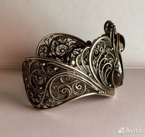 Винтажный браслет скань филигрань раухтопаз