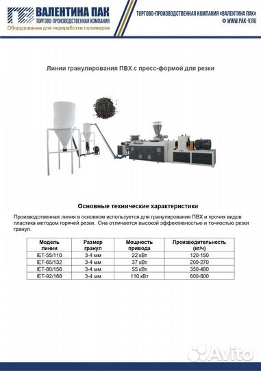 Линии грануляции PVC пресс-формой IET-80/156