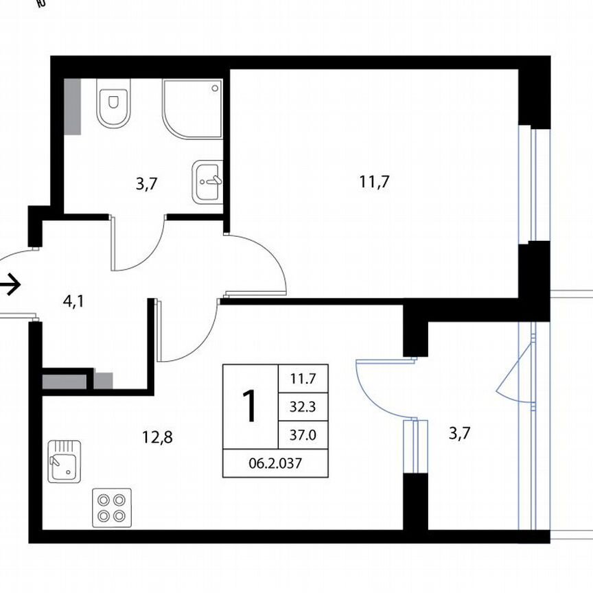 1-к. квартира, 37 м², 1/3 эт.