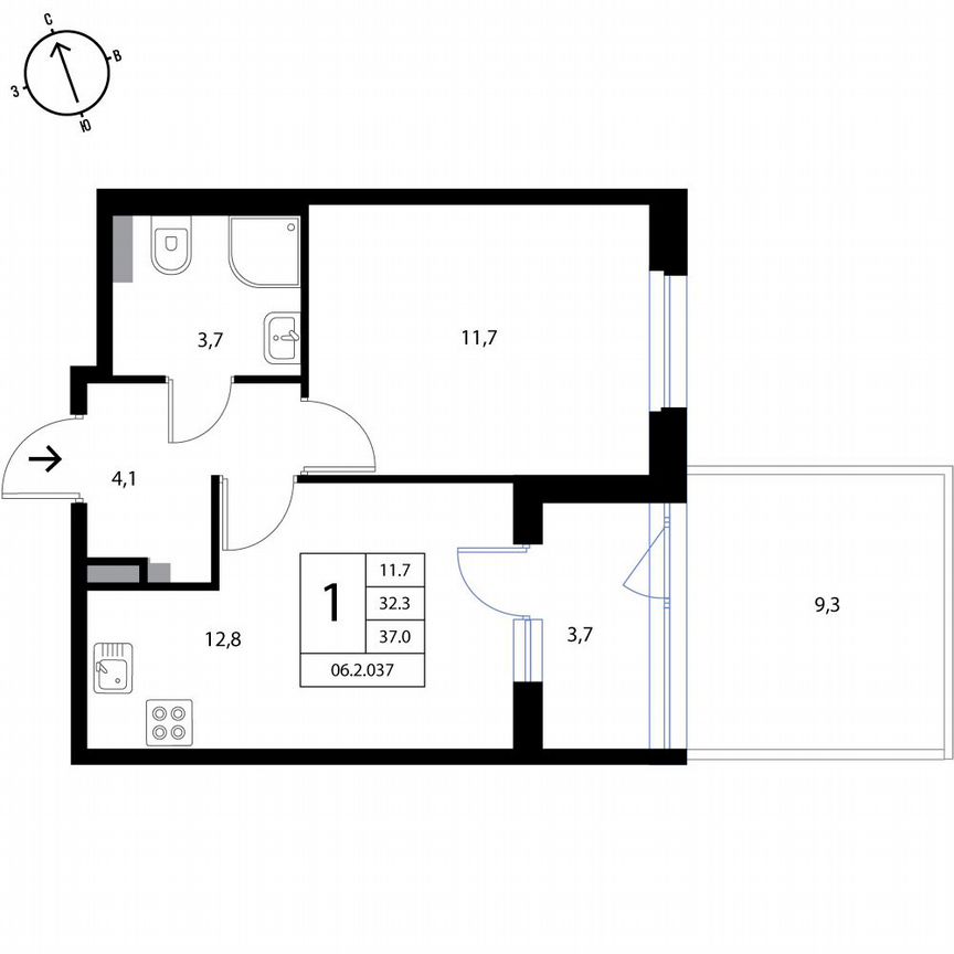 1-к. квартира, 37 м², 1/3 эт.