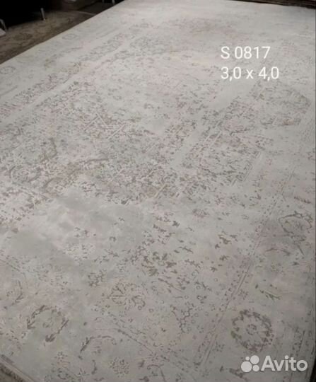 Ковер 3х4 современный однотонный шелк хлопок Иран