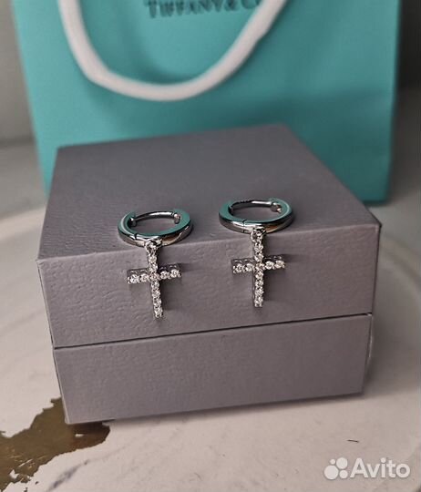 Серьги бриллиант муассанит крест 0,36ct