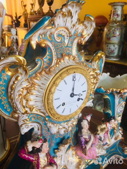 Антик часы камин фарфор винтаж 19век Севр