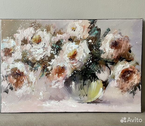 Букет роз в вазе картрна маслом на холсте 27*41 см