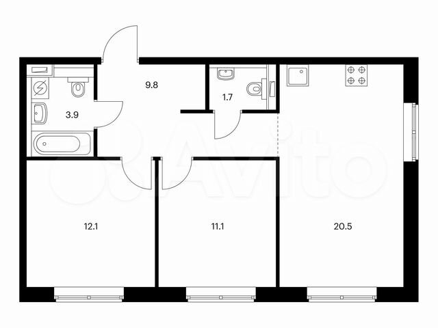 2-к. квартира, 59,1 м², 1/17 эт.