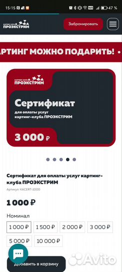 Сертификат на картинг проэкстрим