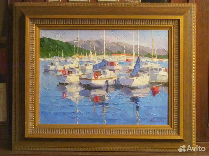 Яхты Живопись маслом Холст Подпись Оригинал