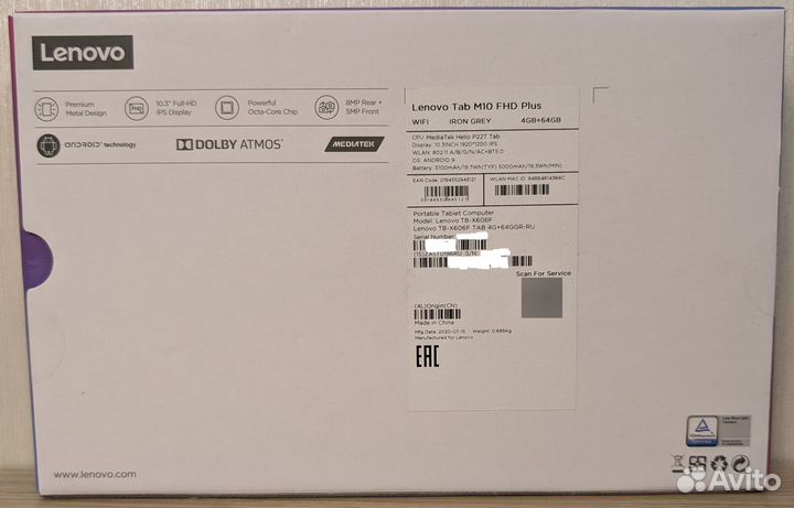 Планшет Lenovo Tab M10 FHD Plus (2nd Gen) 64 WiFi