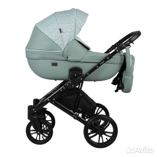 Коляска MIO 2в1 (Indigo) шалфей кожа+зеленый узор