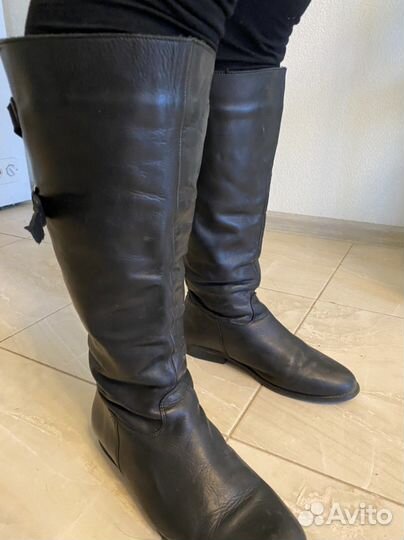 Сапоги на широкую ногу из натуральной кожи