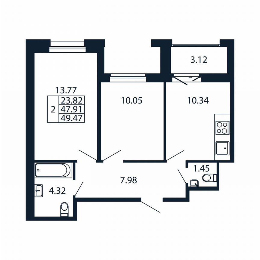 2-к. квартира, 51 м², 12/12 эт.