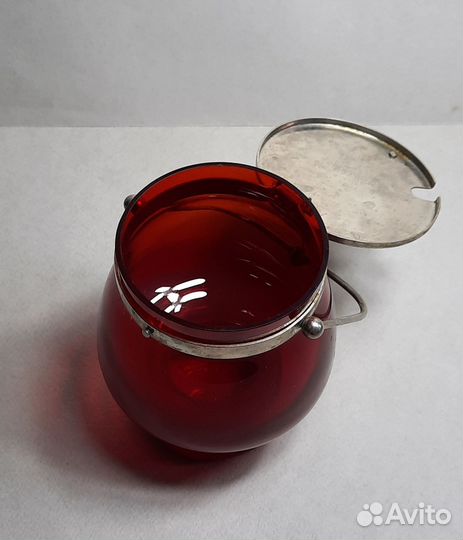 Сахарница СССР красное рубиновое стекло механизм