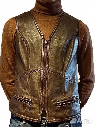 Кожаная жилетка шоколадного цвета vintage