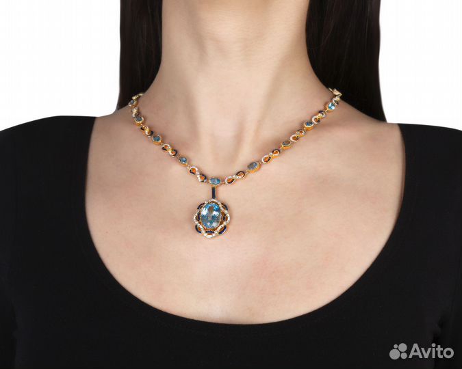 Золотое колье с топазами и бриллиантами Италия