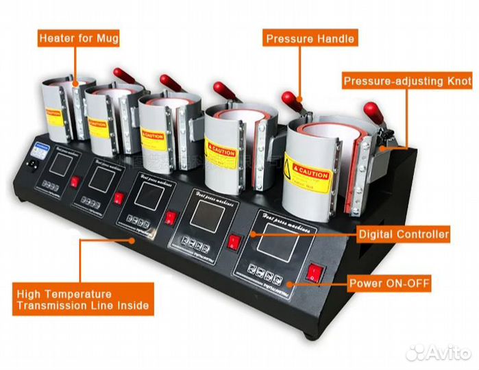 Термопресс для кружек, пресс 5 в 1