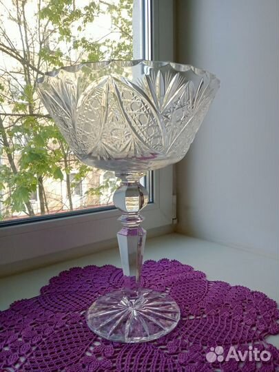 Ваза хрустальная фруктовница на ножке СССР