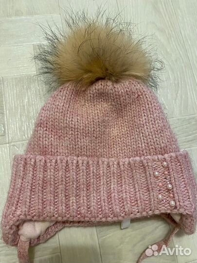 Шапка детская с натуральным помпоном