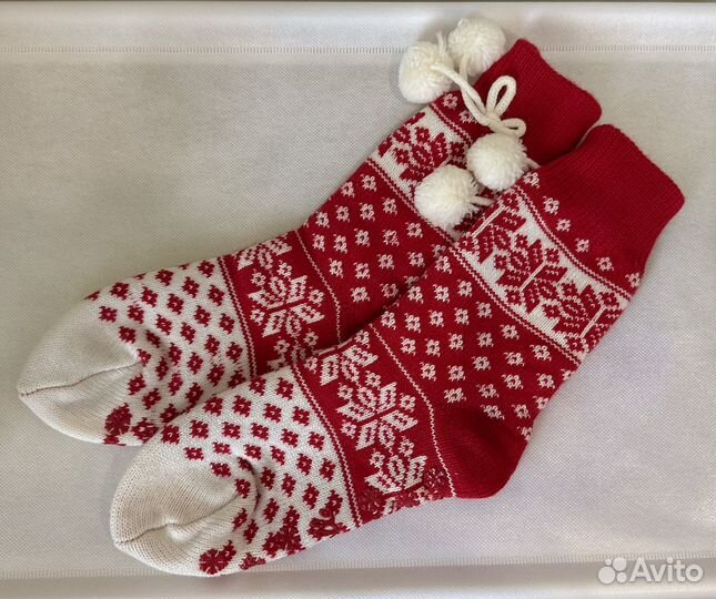 Вязаные высокие шерстяные носки тёплые