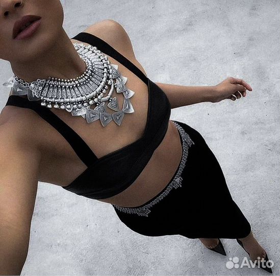 Украшения посеребренные колье чокер подвеска бусы