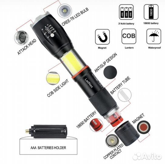 Фонарь ручной FL-T6G-1COB суперяркий
